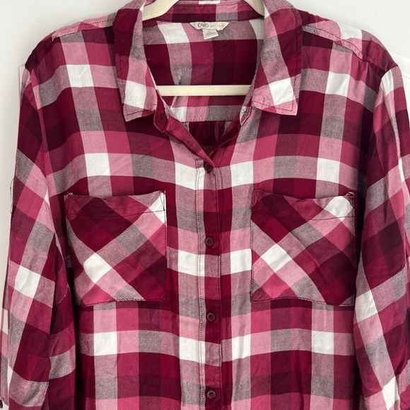 Cato Red and White Plaid Button-Up Shirt - Picture 3 of 7